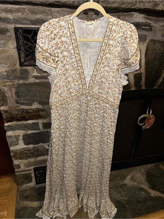 Max Studio Dresses & Skirts - Floral V-Neck Maxi Dress in Ivory and Yellow XL